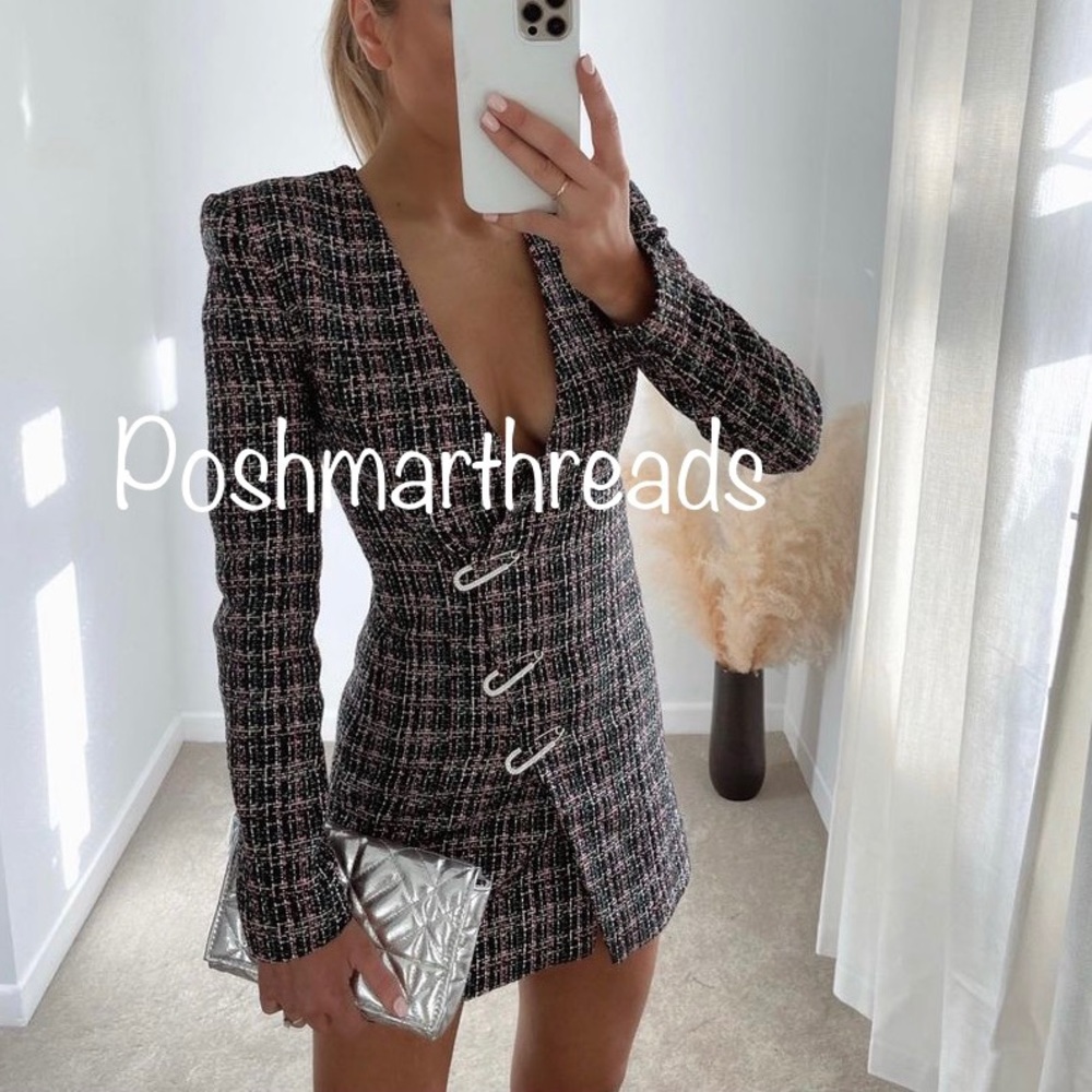 Zara textured metallic structured blazer dress